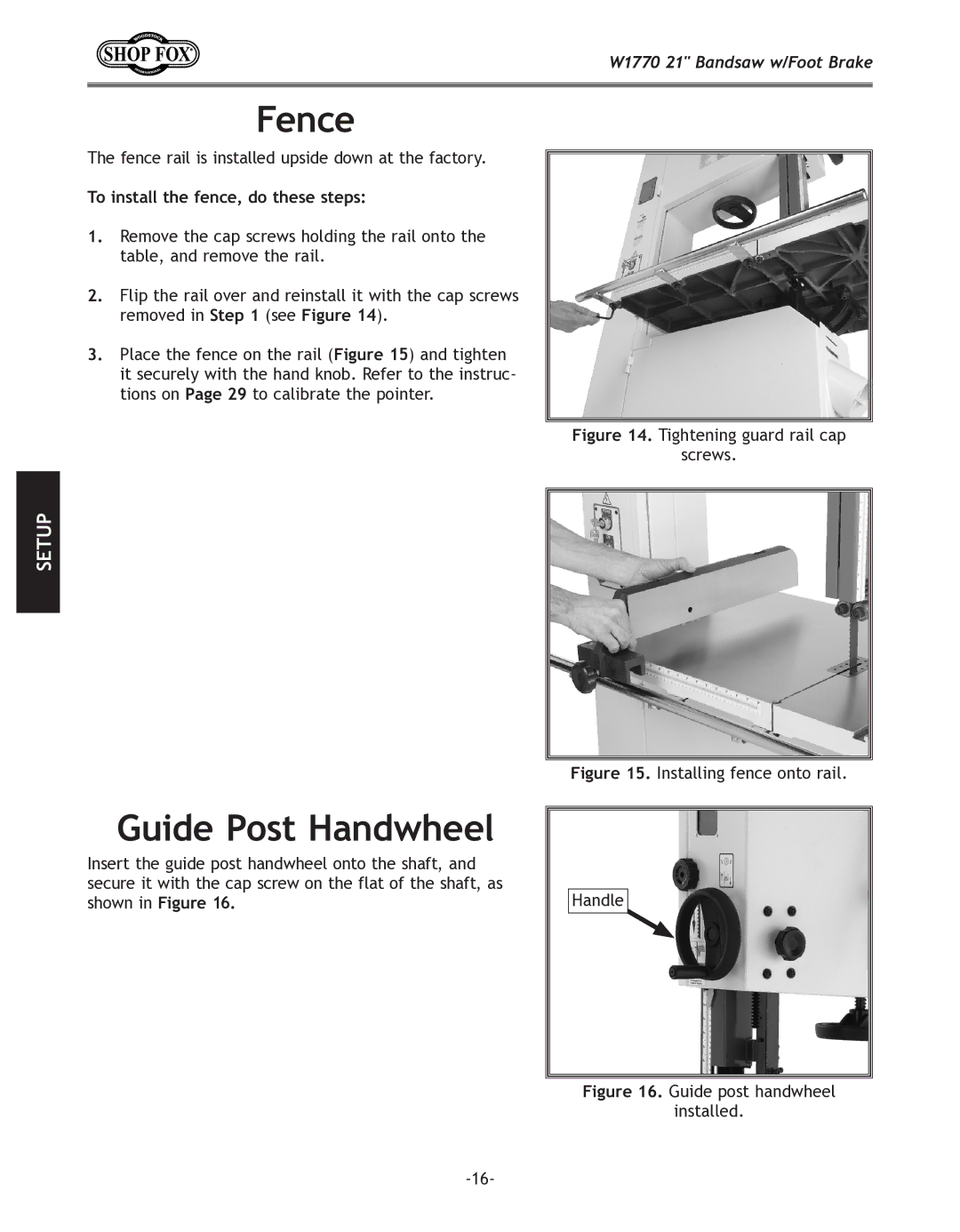 Woodstock W1770 manual Fence, Guide Post Handwheel, To install the fence, do these steps 