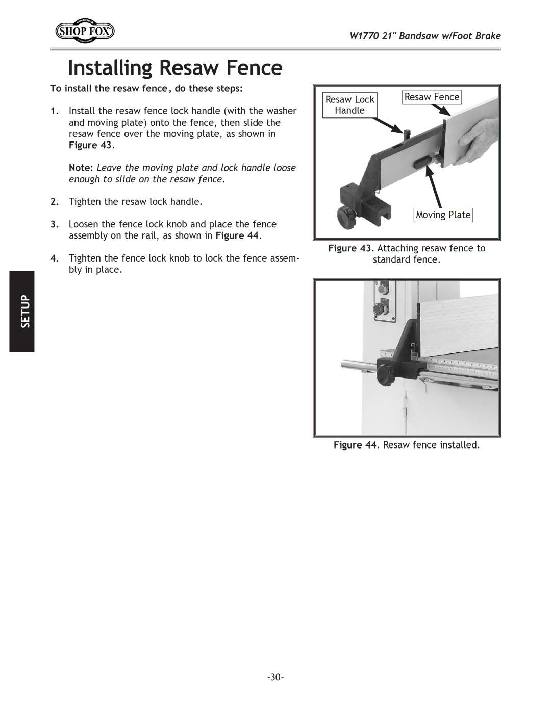 Woodstock W1770 manual To install the resaw fence, do these steps, Enough to slide on the resaw fence 