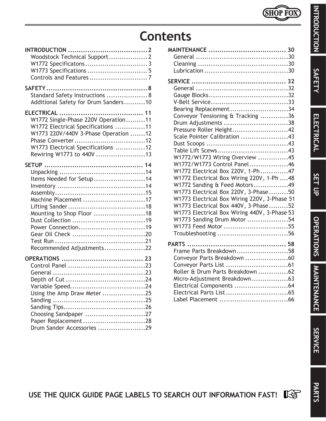 Woodstock W1773, W1772 owner manual Contents 