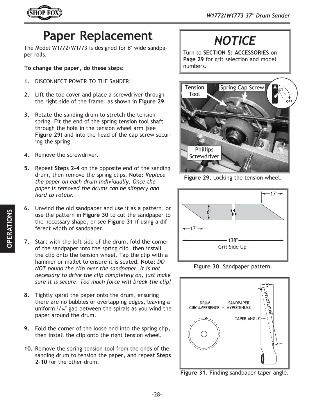 Woodstock W1772, W1773 owner manual Paper Replacement, To change the paper, do these steps 