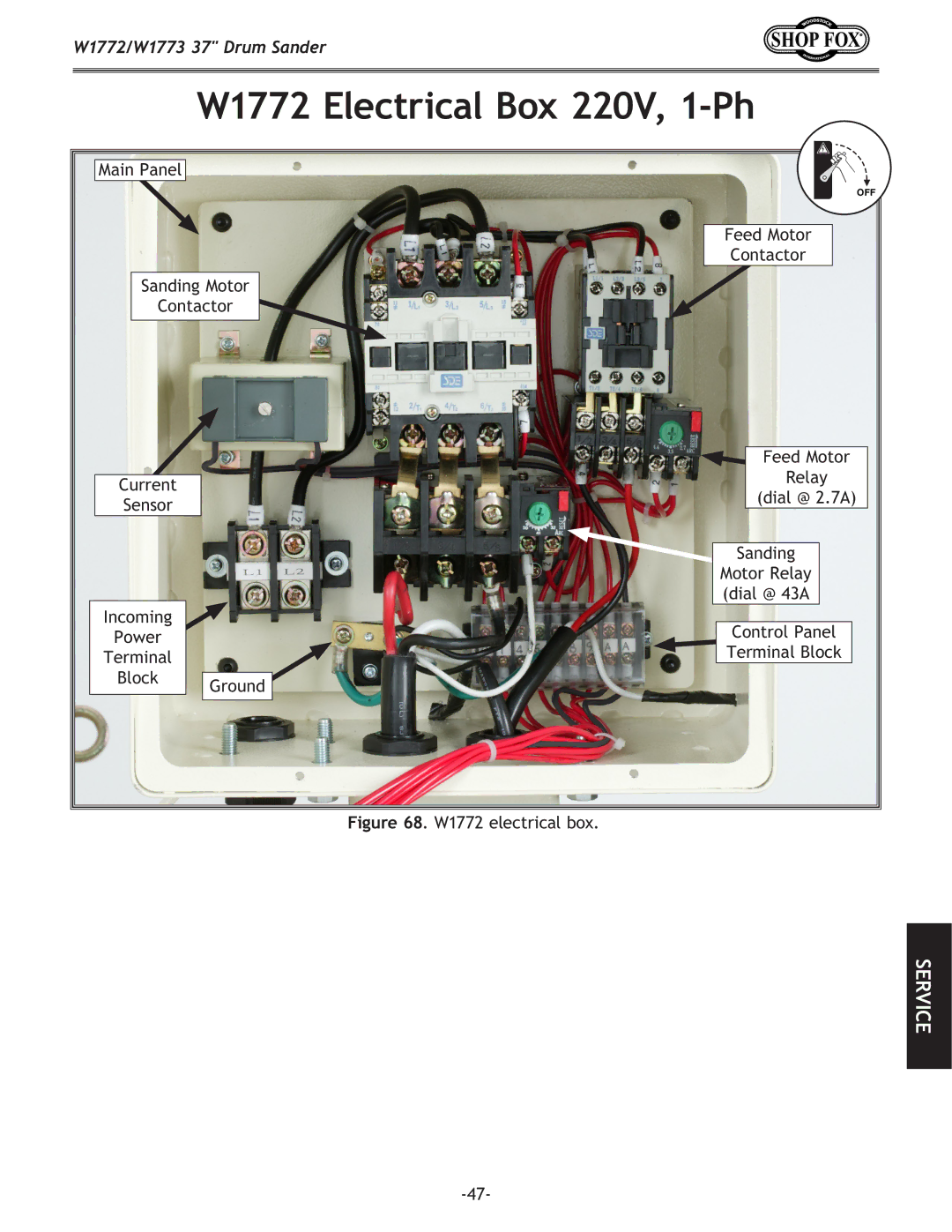 Woodstock W1773 owner manual W1772 Electrical Box 220V, 1-Ph, W1772 electrical box 