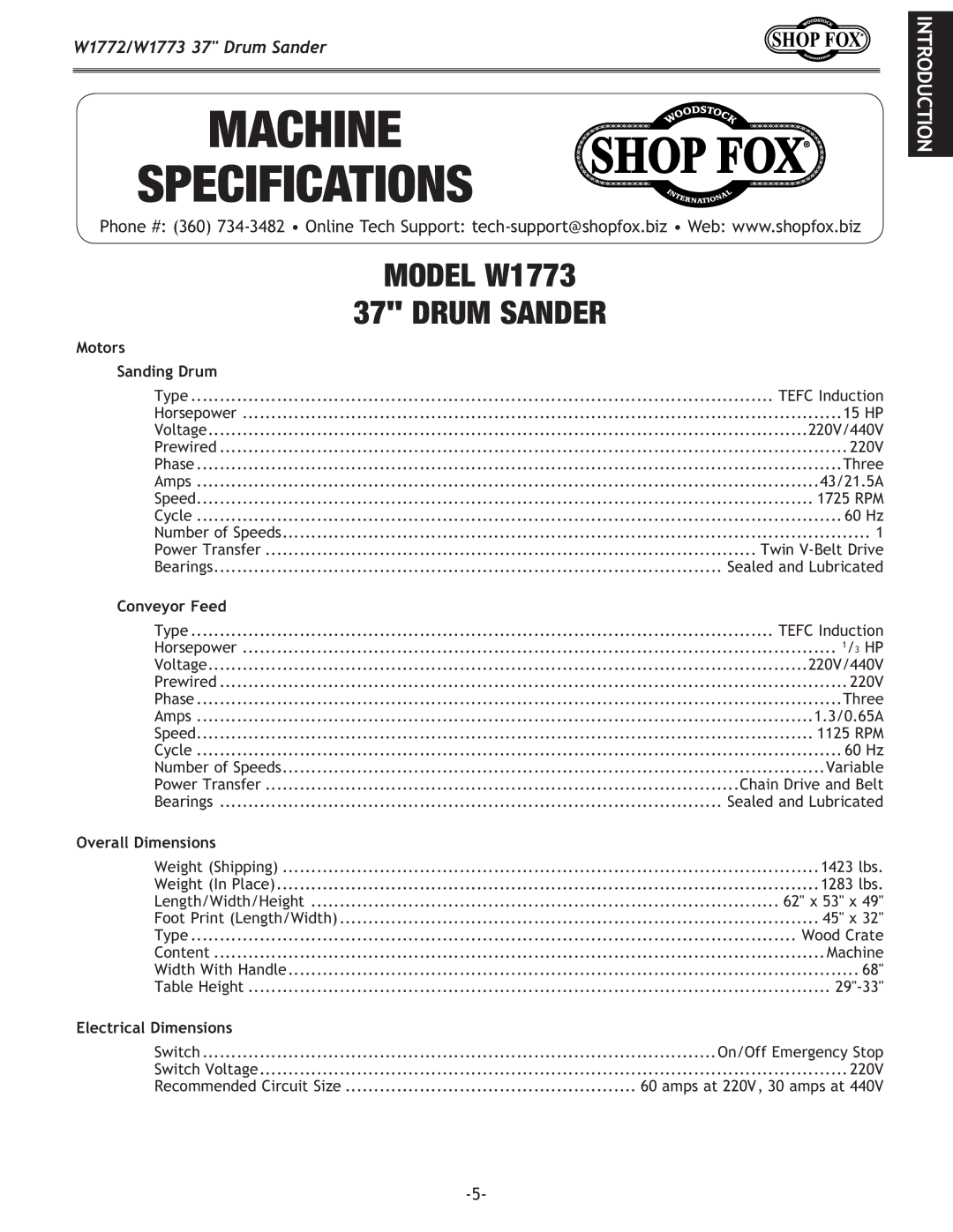 Woodstock W1773, W1772 owner manual Introduction 