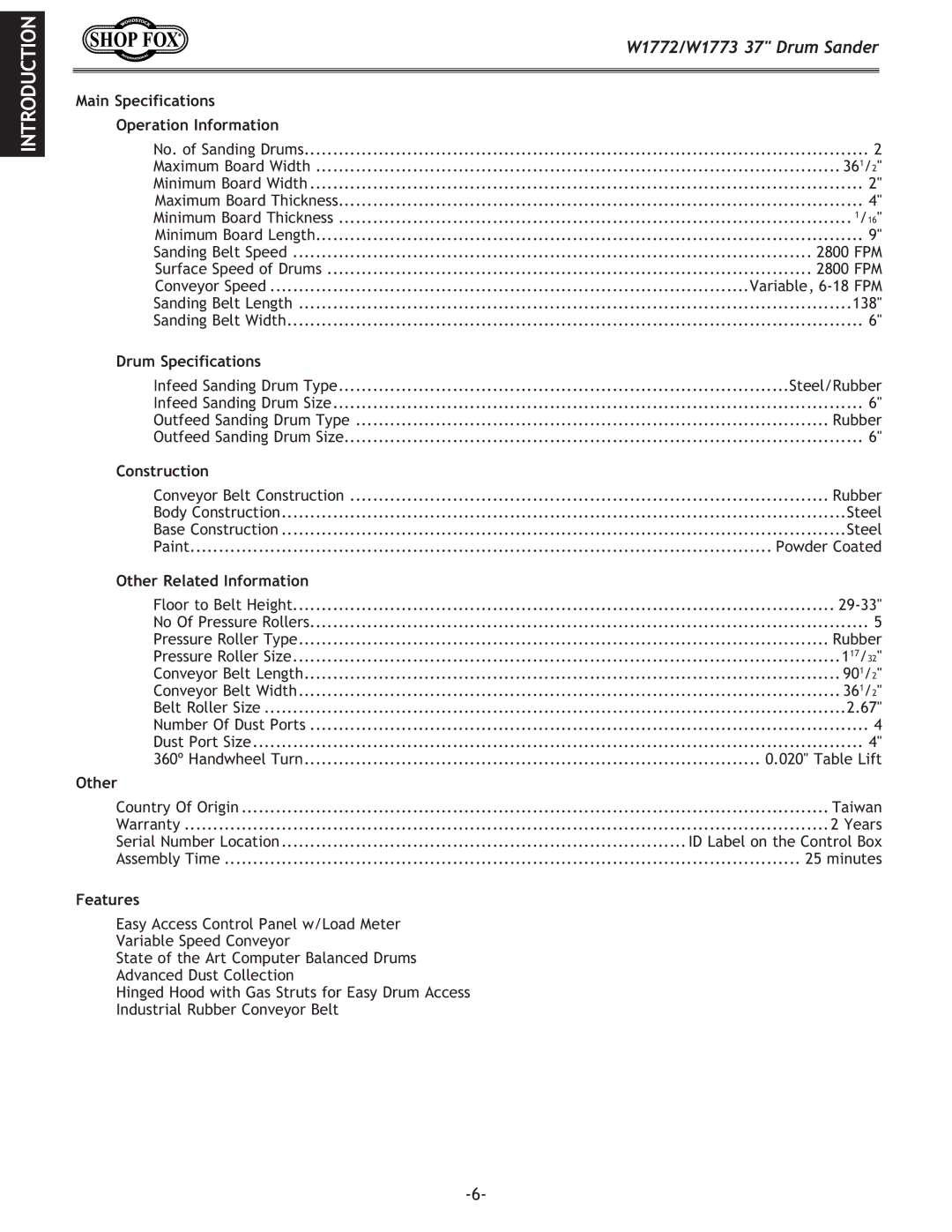 Woodstock W1772, W1773 owner manual Introduction 