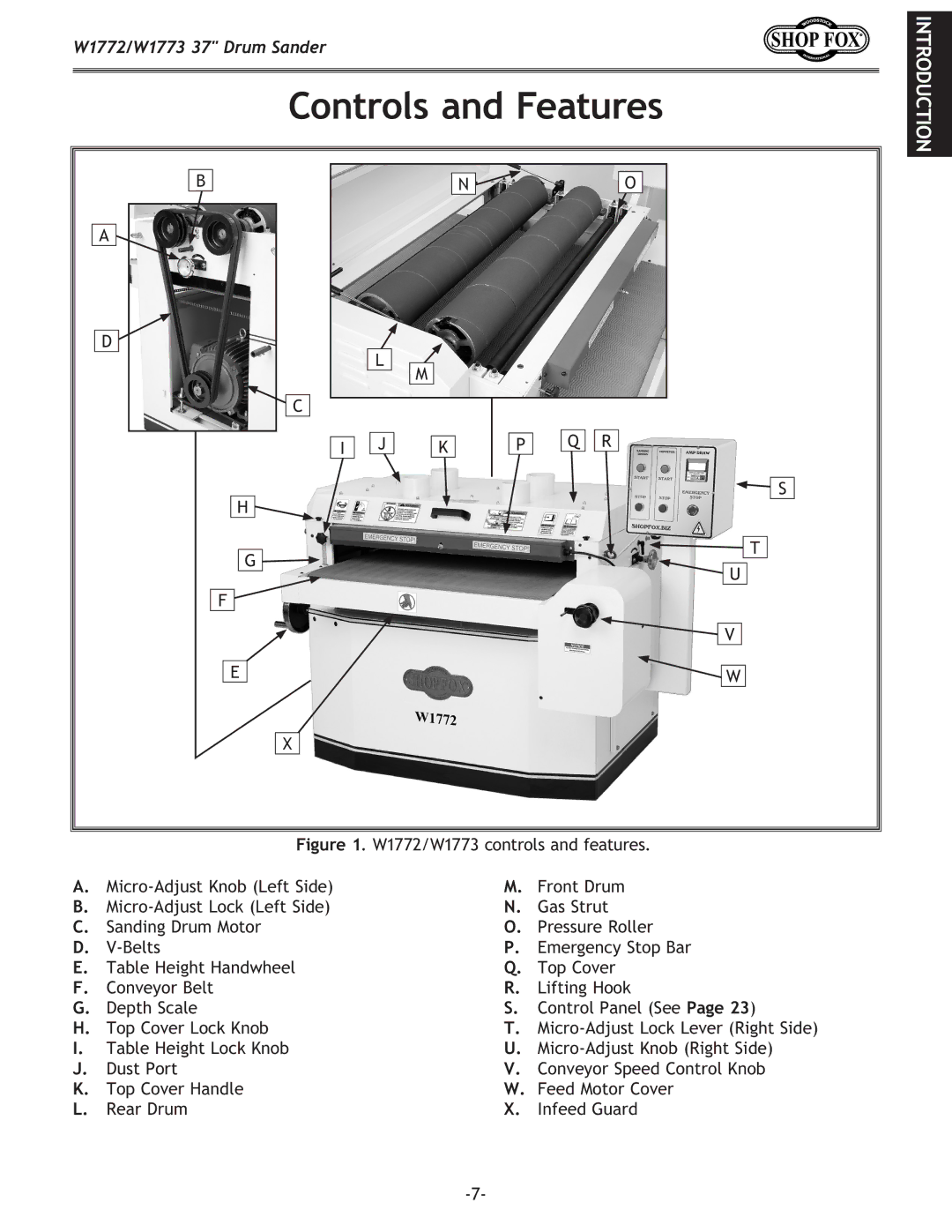 Woodstock W1773, W1772 owner manual Controls and Features 