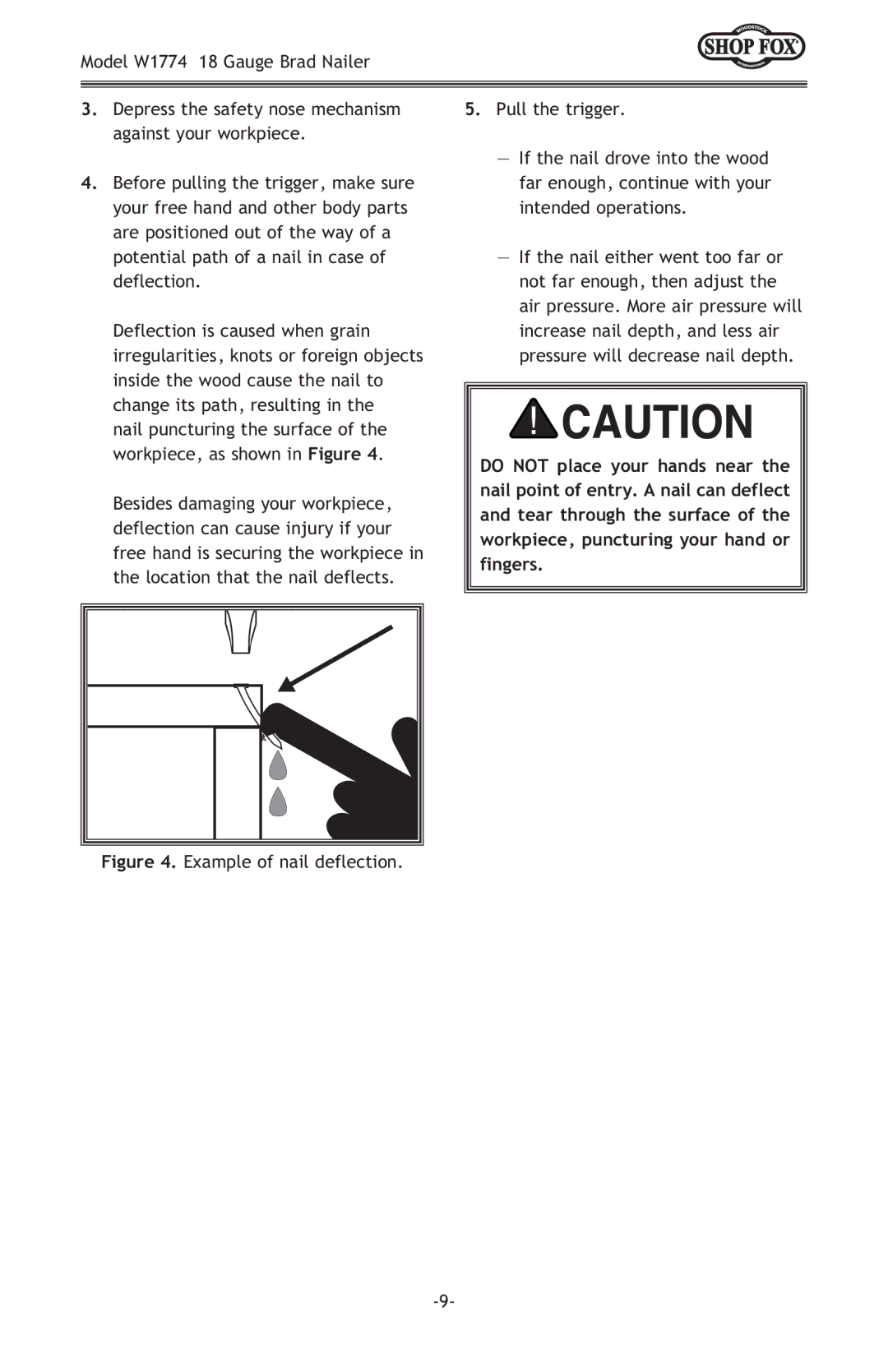 Woodstock W1774 owner manual Example of nail deflection 