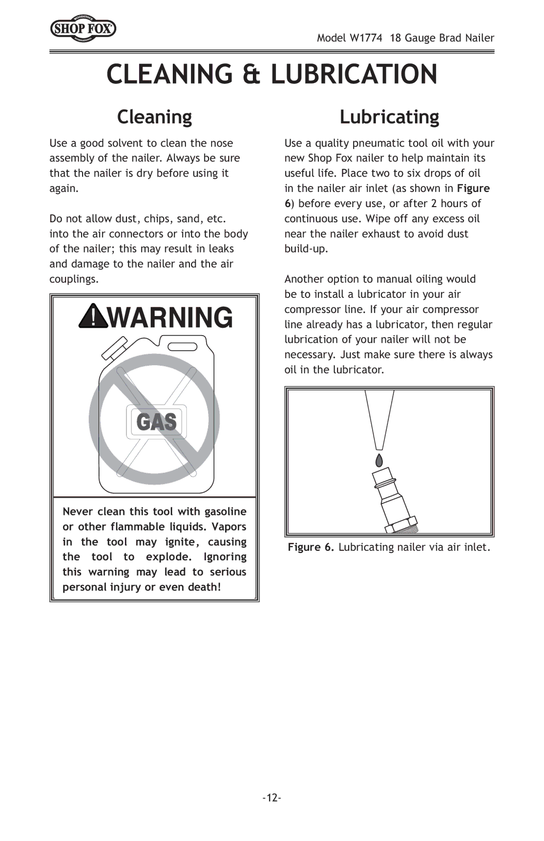 Woodstock W1774 owner manual Cleaning & Lubrication, CleaningLubricating 