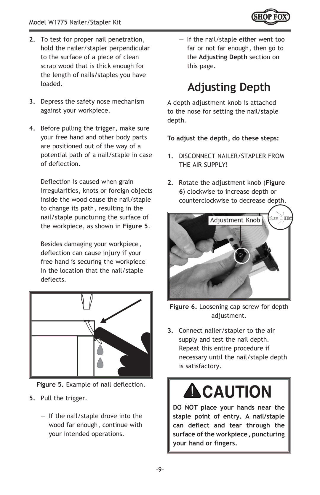 Woodstock W1775 owner manual Adjusting Depth 