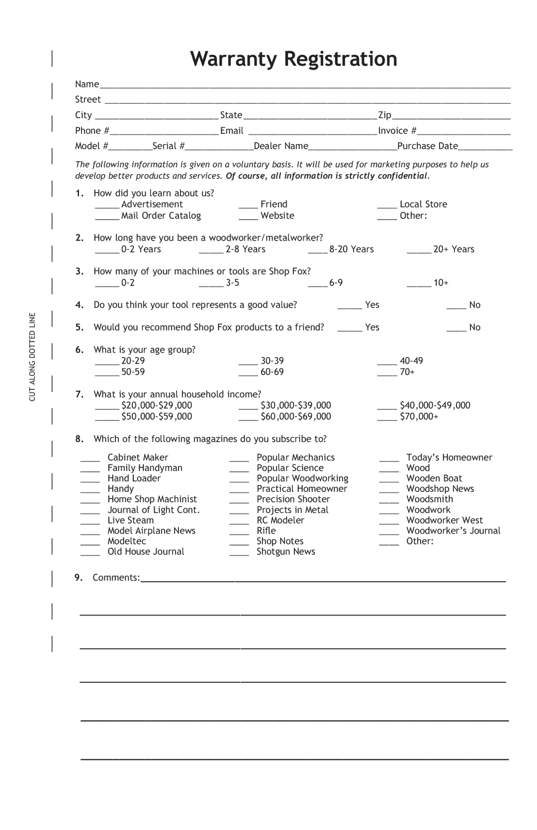 Woodstock W1775 owner manual Warranty Registration 