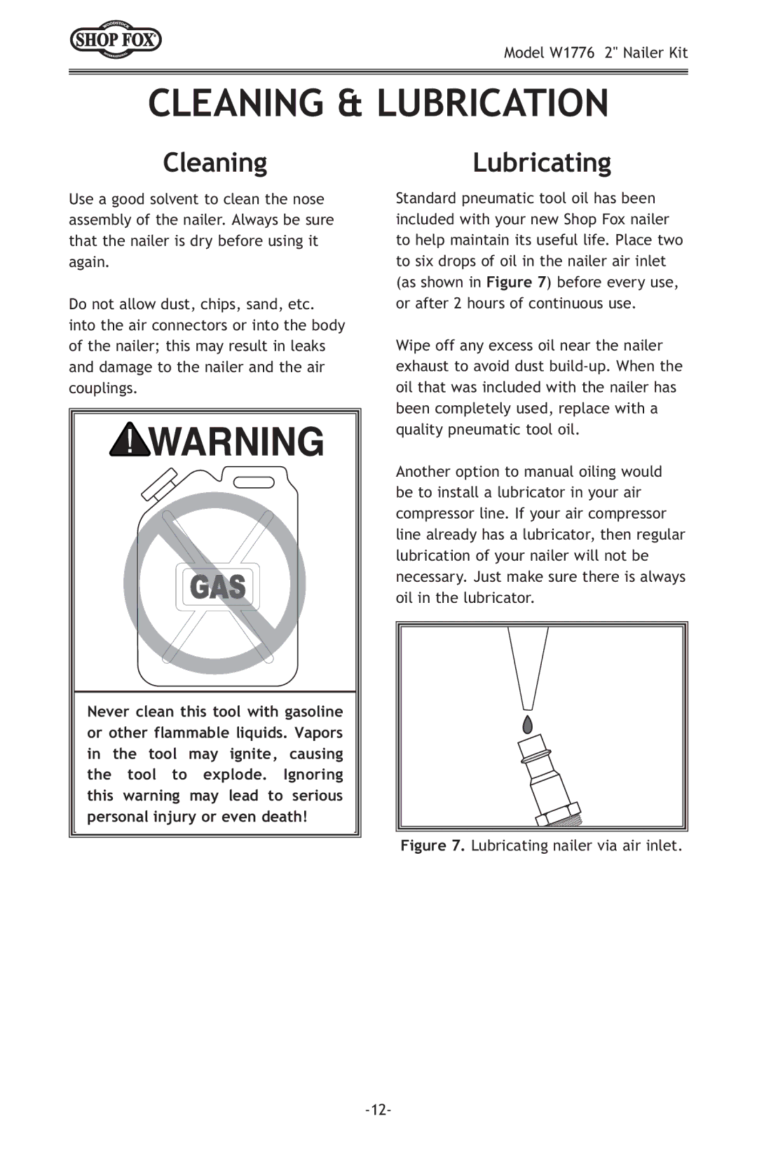 Woodstock W1776 owner manual Cleaning & Lubrication, CleaningLubricating 