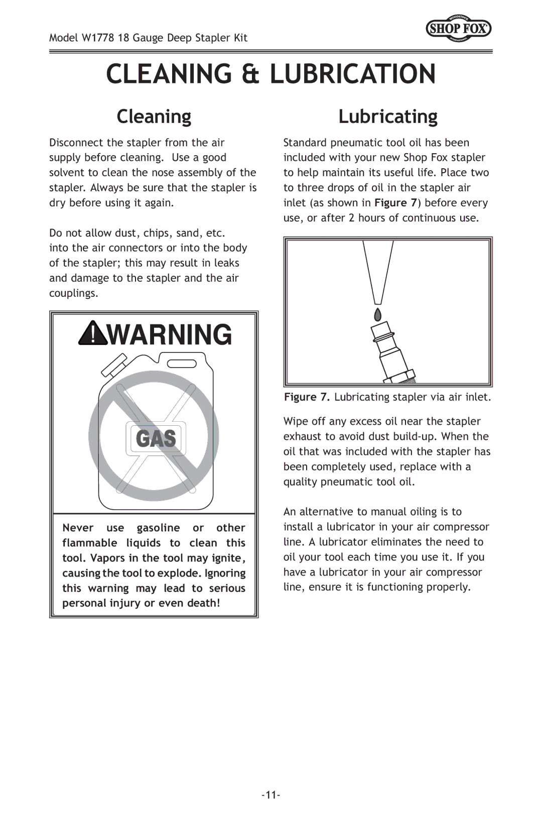 Woodstock W1778 owner manual Cleaning & Lubrication, CleaningLubricating 