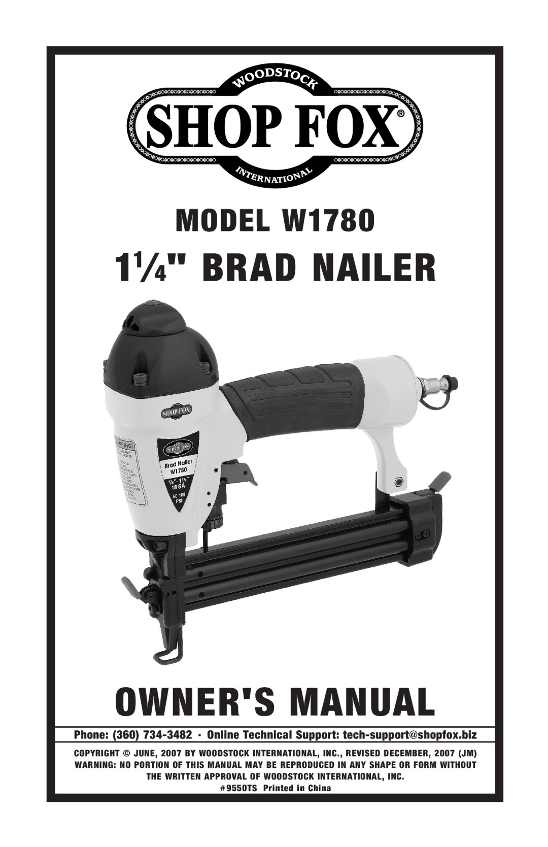 Woodstock W1780 owner manual 11⁄4 Brad Nailer 