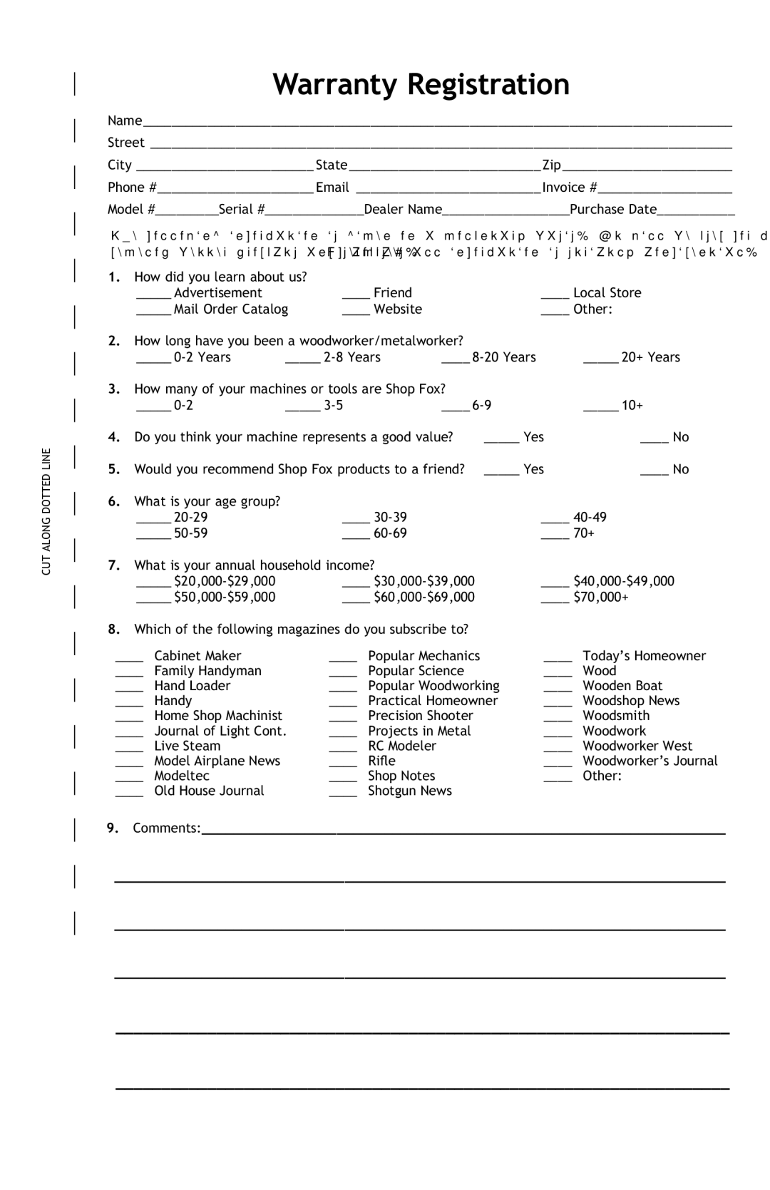 Woodstock W1781 owner manual Warranty Registration 