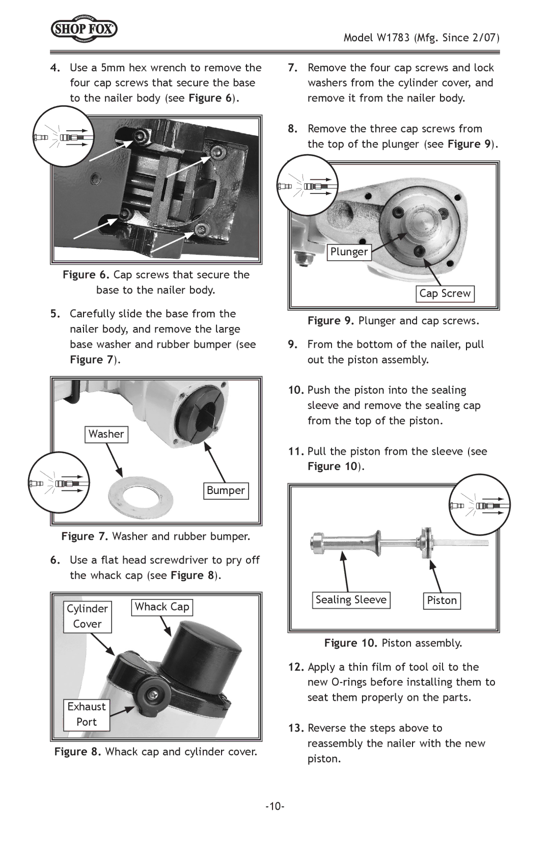 Woodstock W1783 owner manual Cap screws that secure Base to the nailer body 