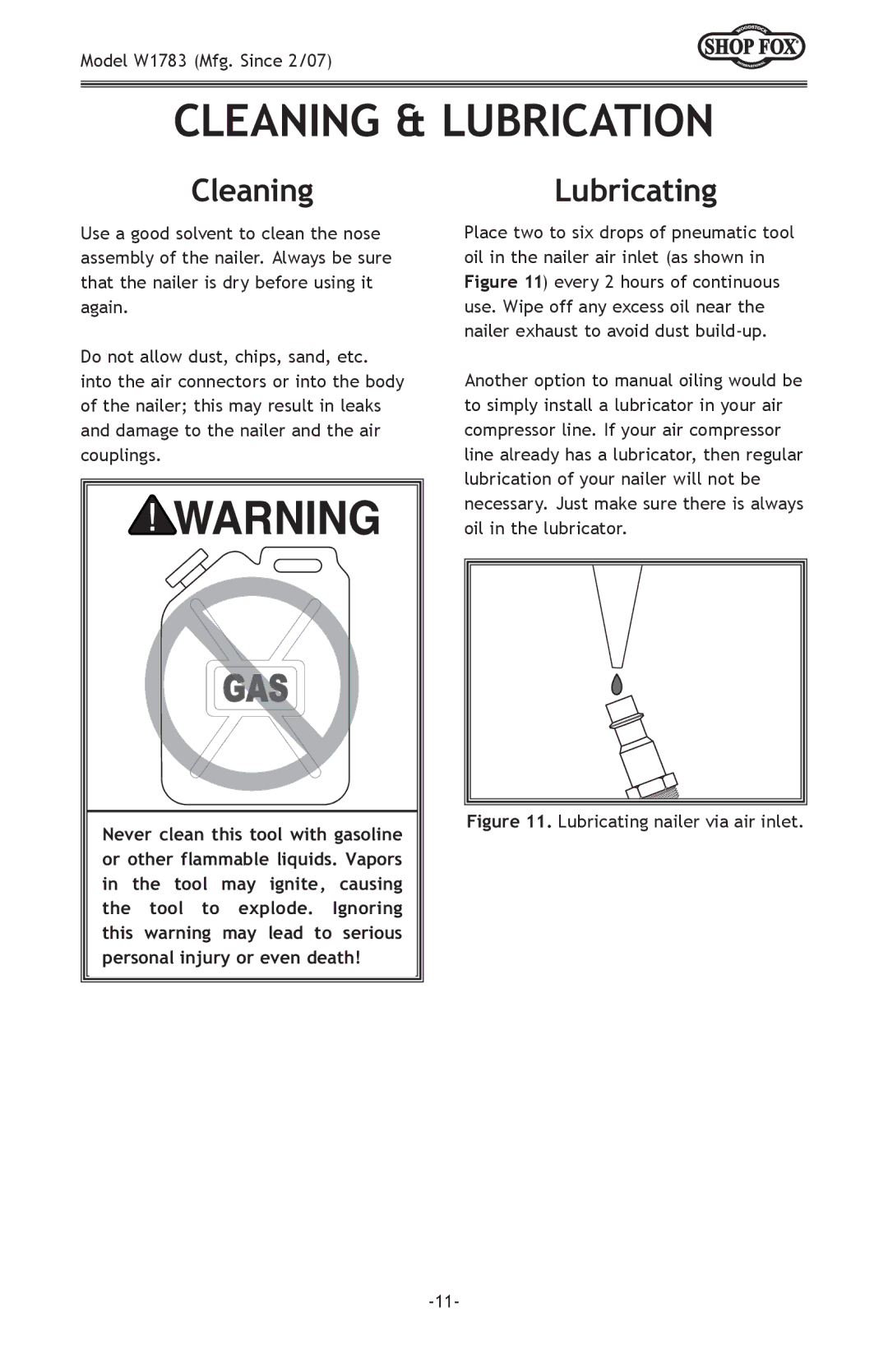 Woodstock W1783 owner manual Cleaning & Lubrication, CleaningLubricating 