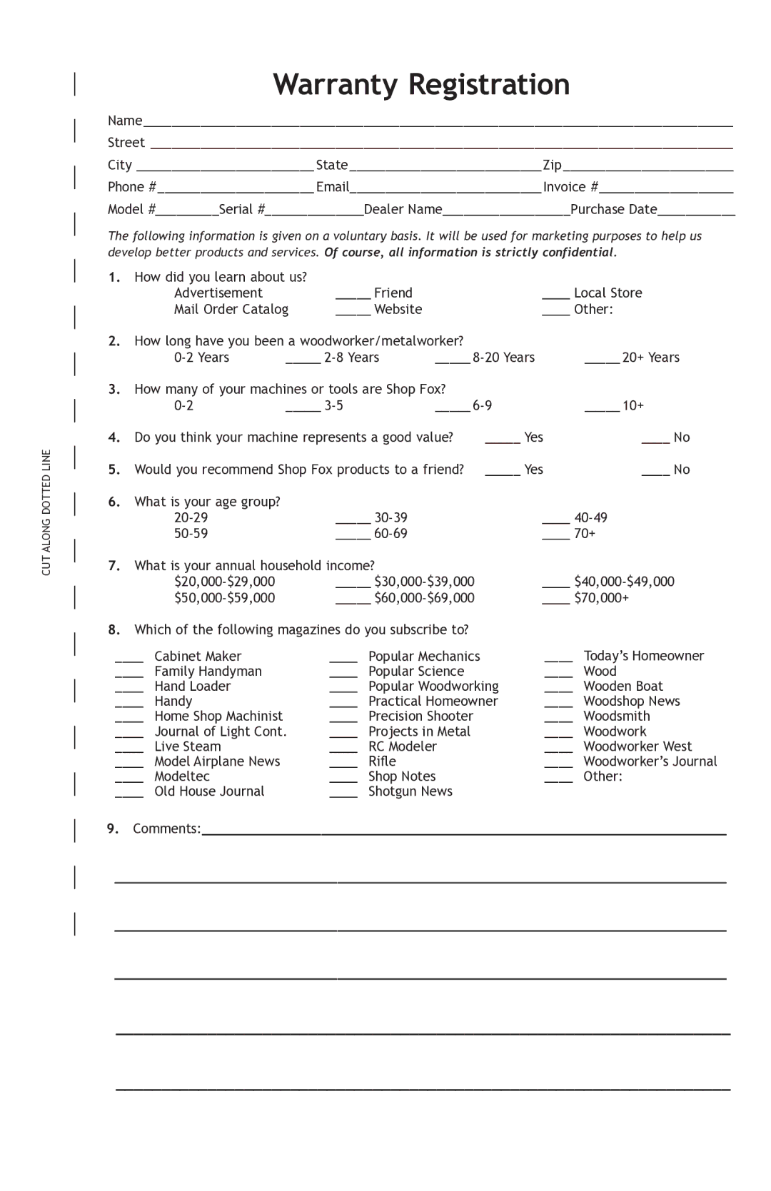 Woodstock W1784 owner manual Warranty Registration 