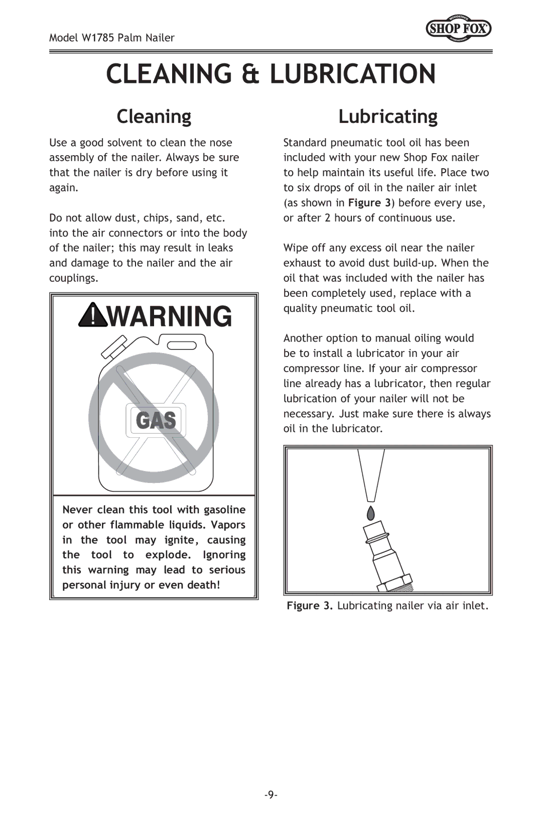 Woodstock W1785 owner manual Cleaning & Lubrication, CleaningLubricating 