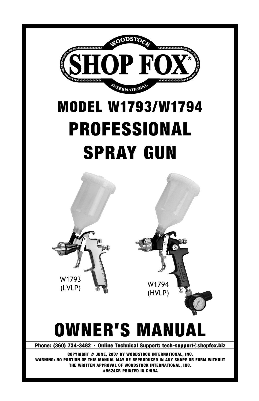 Woodstock W1794, W1793 owner manual Professional Spray GUN 