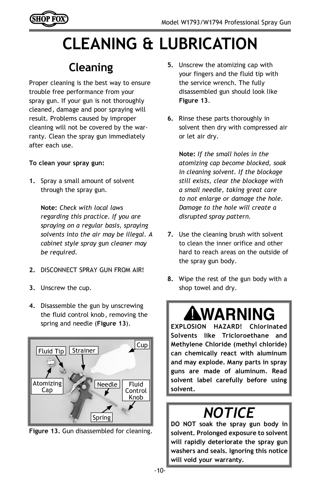 Woodstock W1793, W1794 owner manual Cleaning & Lubrication 