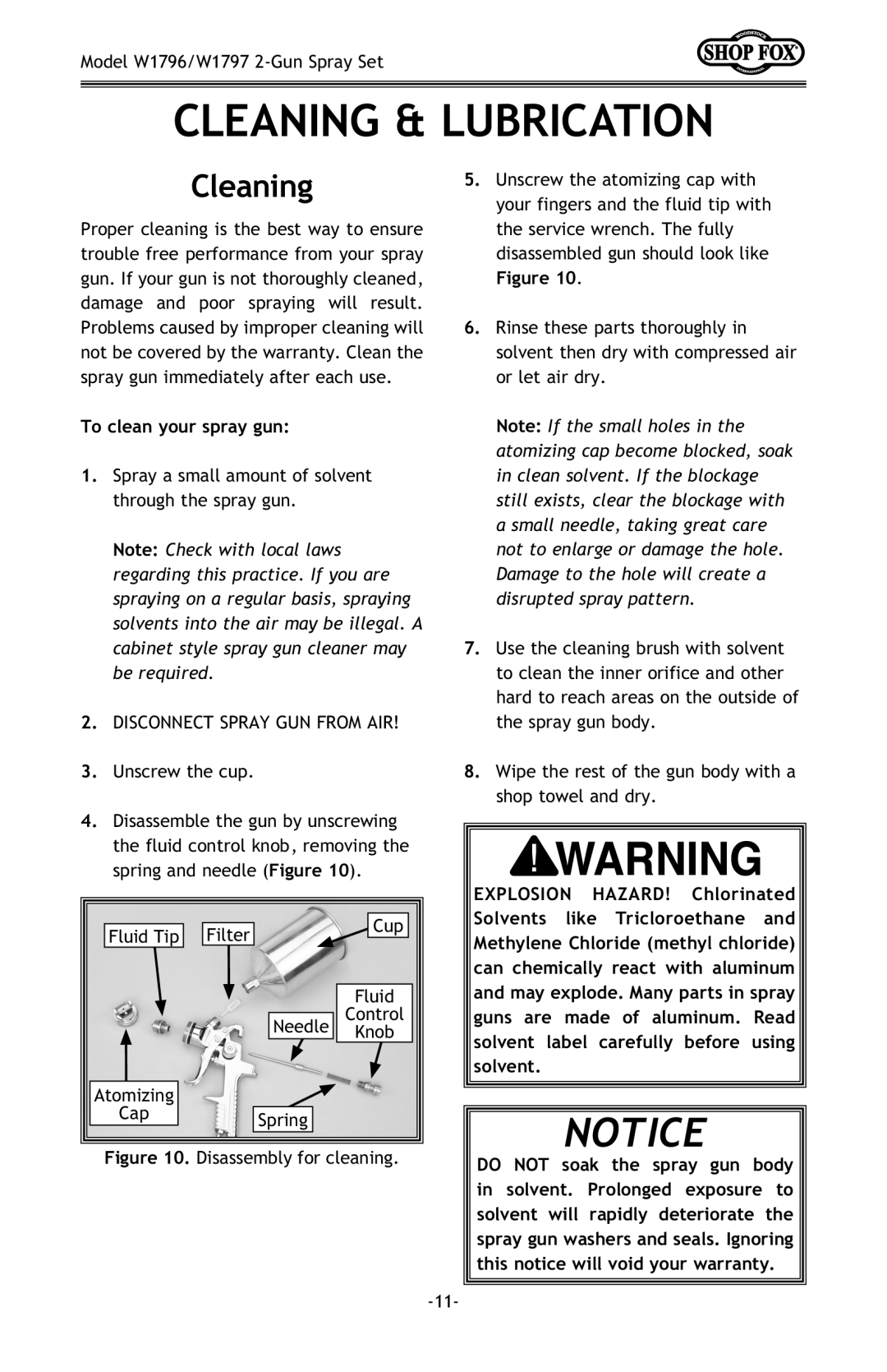 Woodstock W1796, W1797 owner manual Cleaning & Lubrication 