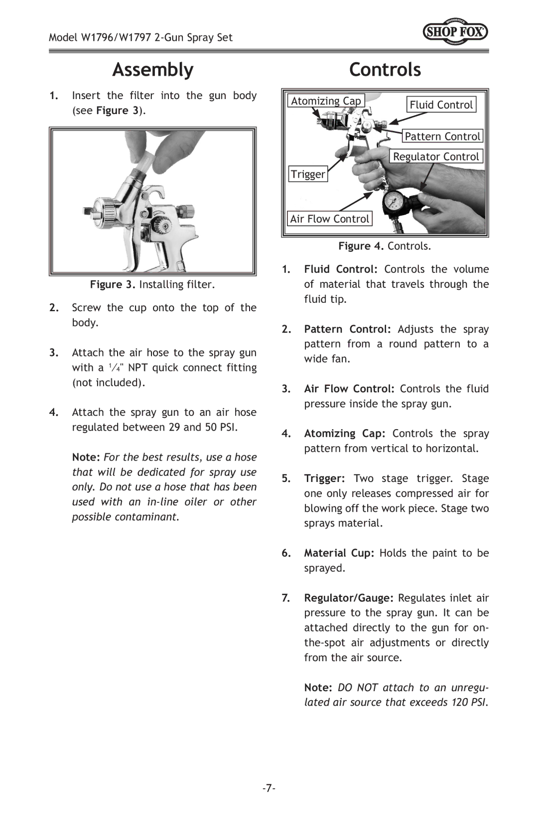 Woodstock W1796, W1797 owner manual Assembly, Controls 