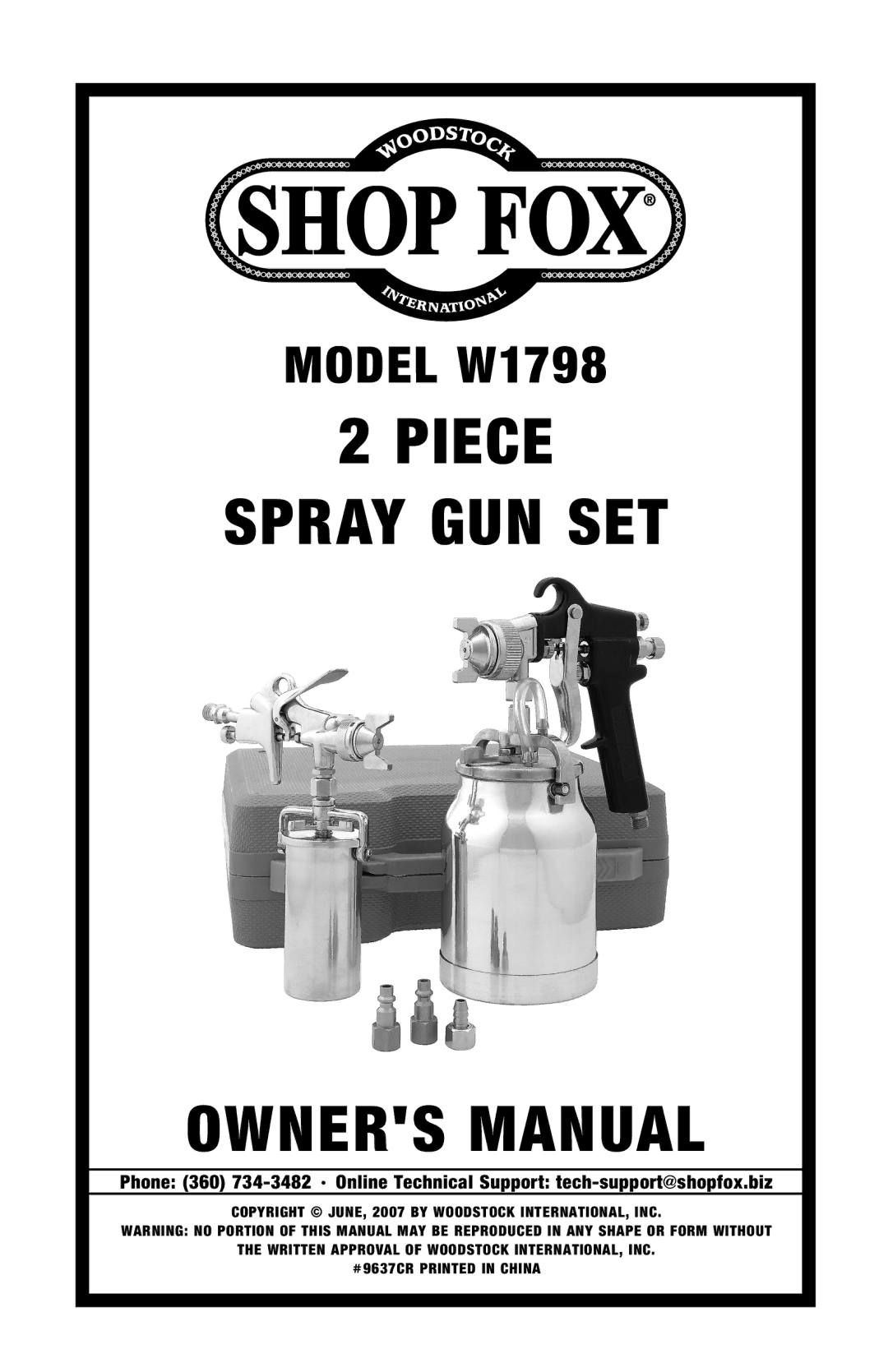 Woodstock W1798 owner manual Piece Spray GUN SET 