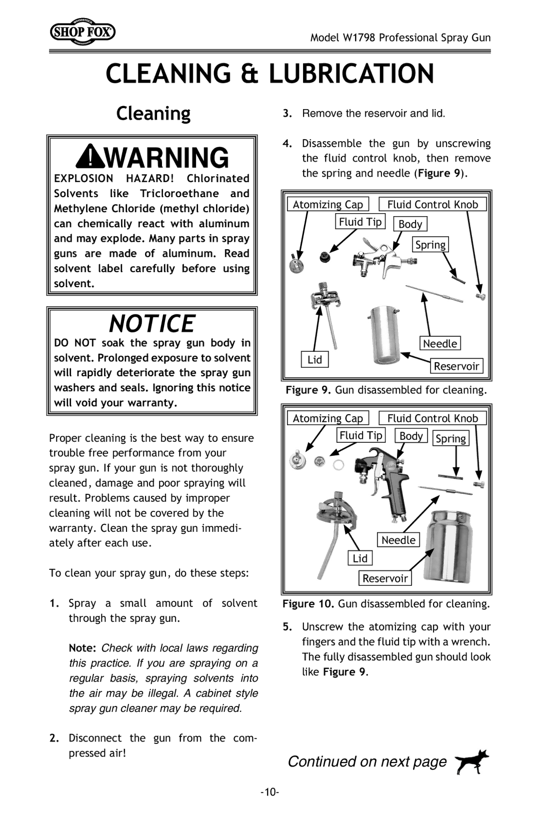 Woodstock W1798 owner manual Cleaning & Lubrication 