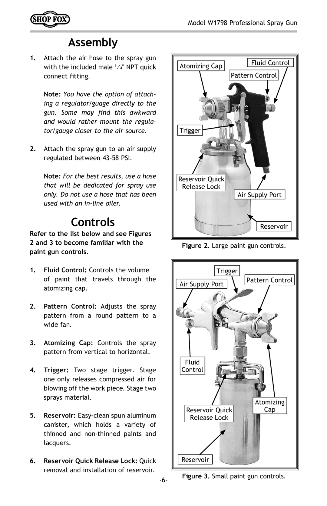 Woodstock W1798 owner manual Assembly, Controls 