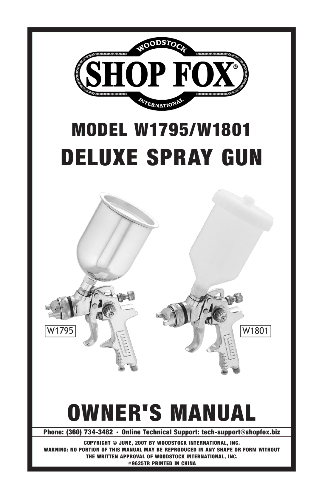 Woodstock W1795, W1801 owner manual Deluxe Spray GUN 