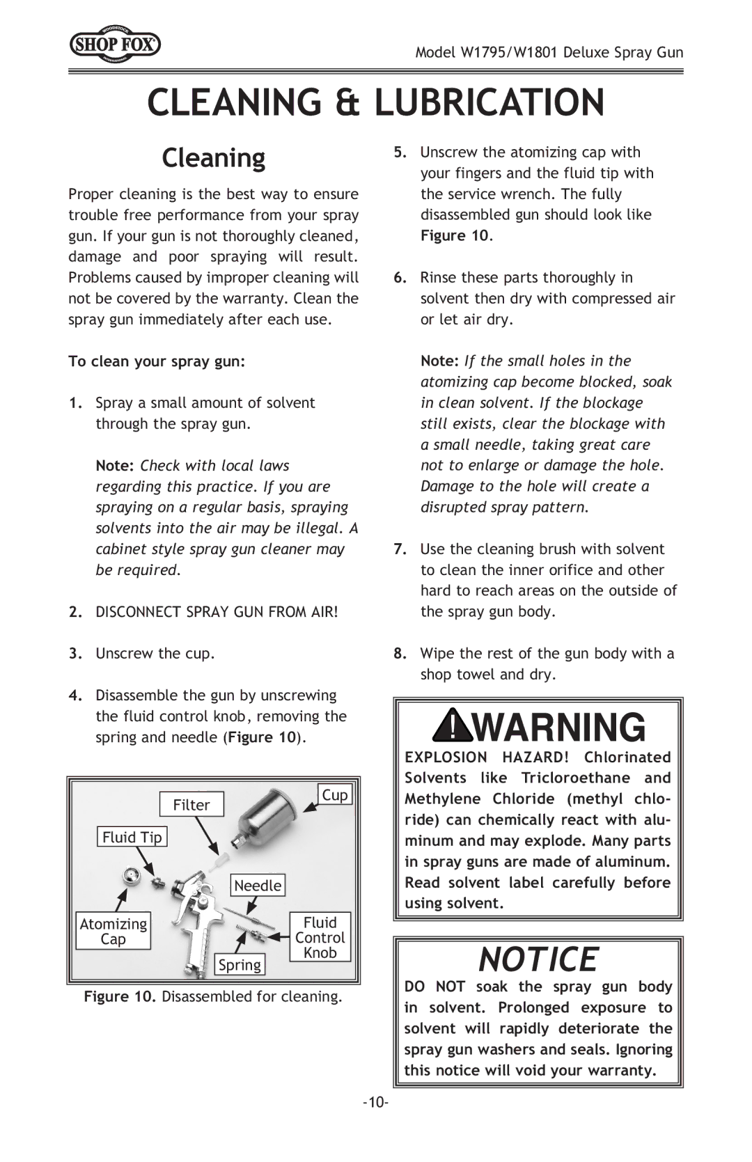 Woodstock W1801, W1795 owner manual Cleaning & Lubrication 