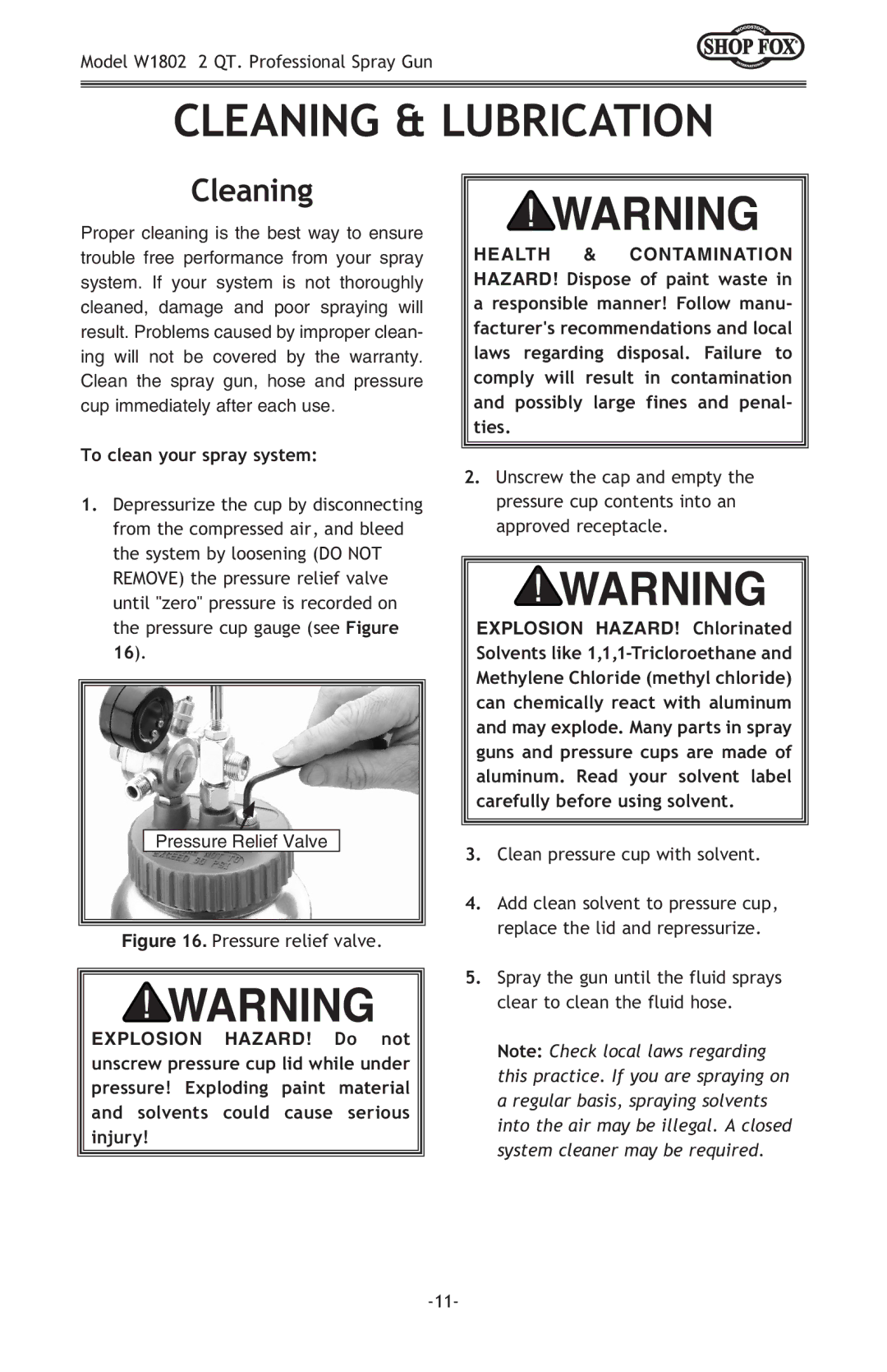 Woodstock W1802 owner manual Cleaning & Lubrication 