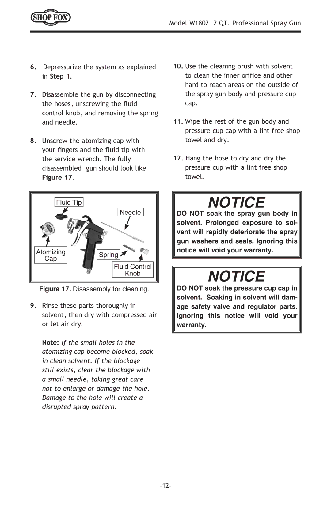 Woodstock W1802 owner manual Disassembly for cleaning 