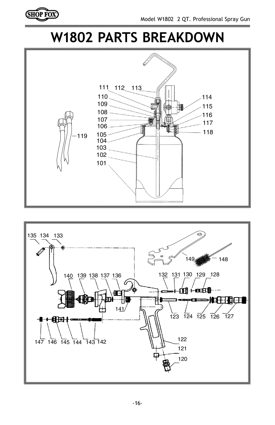 Woodstock owner manual W1802 Parts Breakdown 