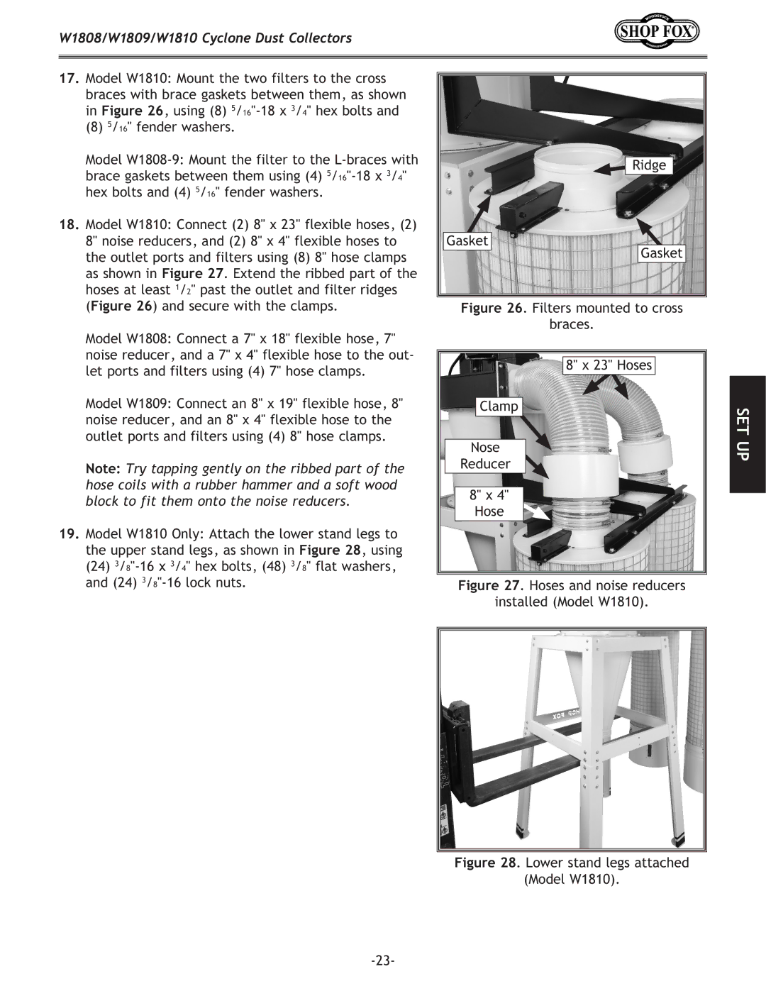 Woodstock W1809, W1808 owner manual Hoses and noise reducers Installed Model W1810 