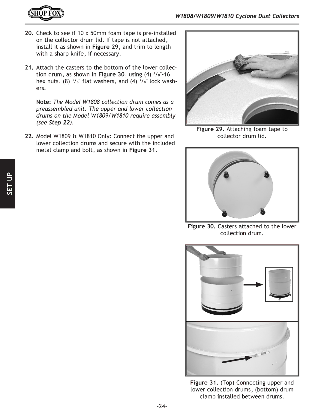 Woodstock W1808, W1810, W1809 owner manual Attaching foam tape to Collector drum lid 