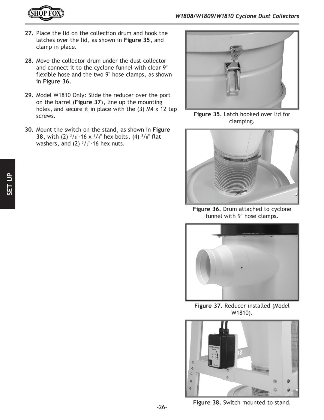 Woodstock W1809, W1810, W1808 owner manual Latch hooked over lid for Clamping 