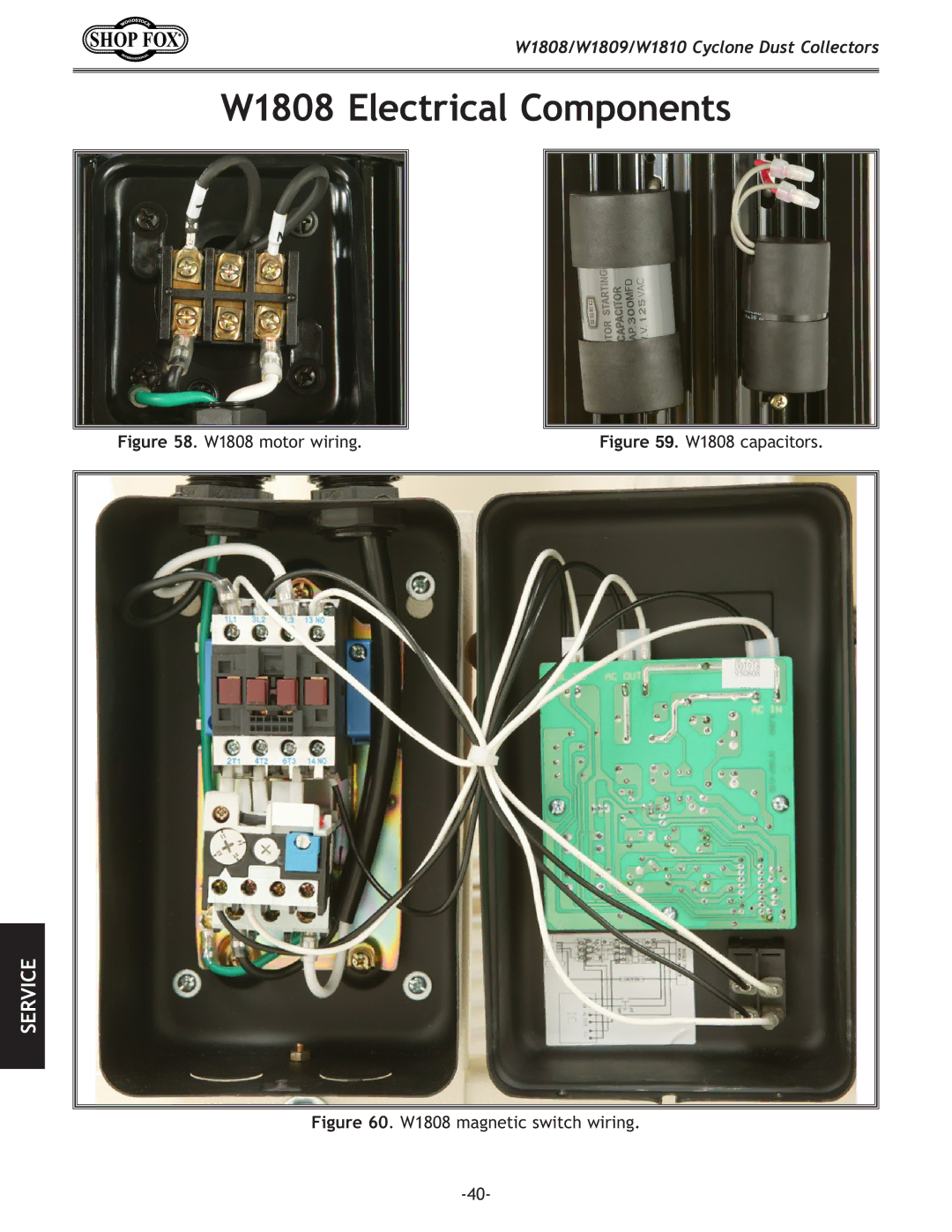 Woodstock W1810, W1809 owner manual W1808 Electrical Components, W1808 motor wiring 