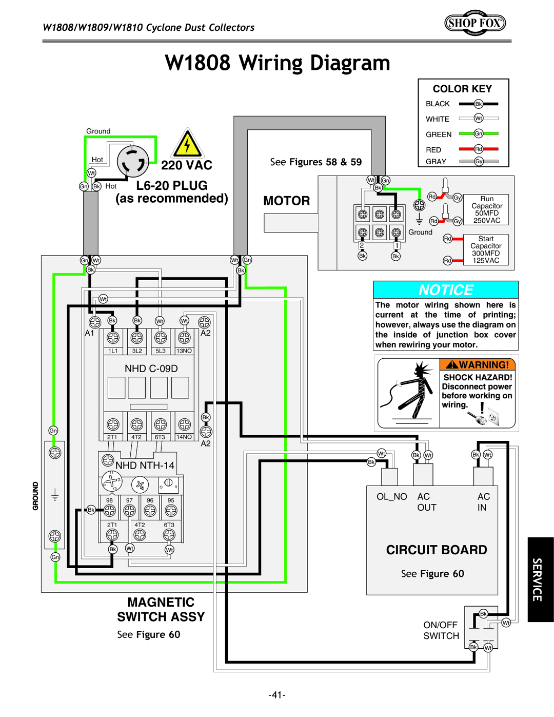 Woodstock W1809, W1810 owner manual W1808 Wiring Diagram, See Figures 58 