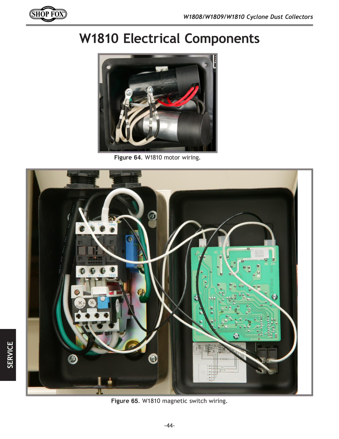 Woodstock W1809, W1808 owner manual W1810 Electrical Components, W1810 motor wiring 