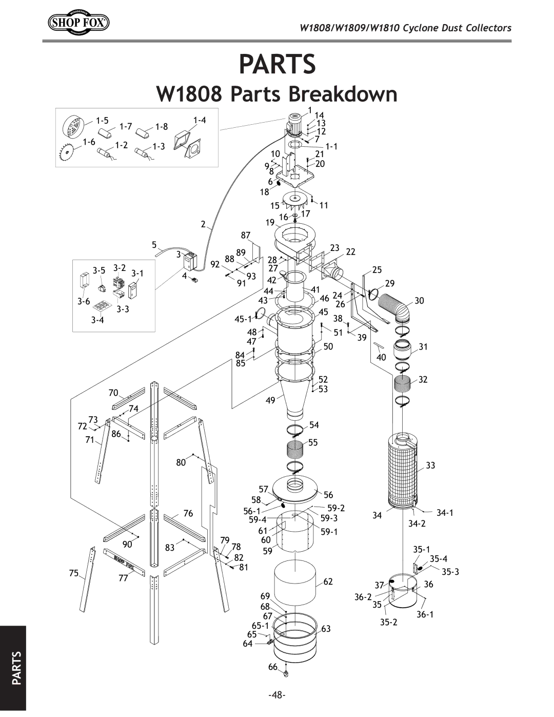 Woodstock W1810, W1809 owner manual W1808 Parts Breakdown 