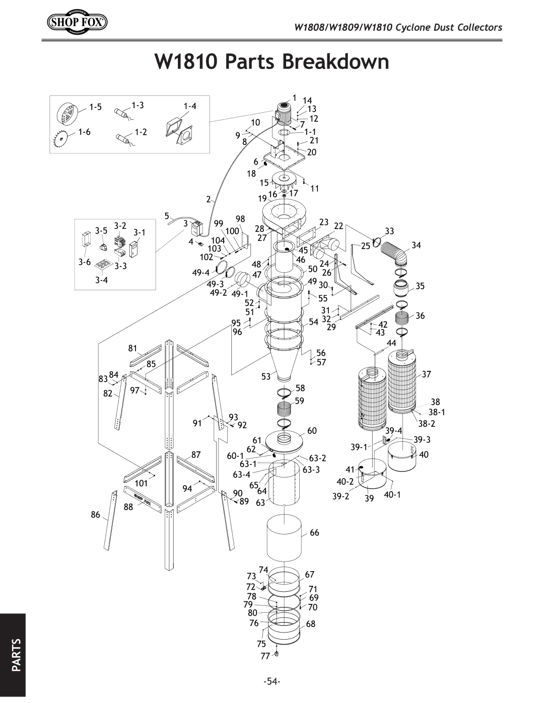 Woodstock W1808, W1809 owner manual W1810 Parts Breakdown 