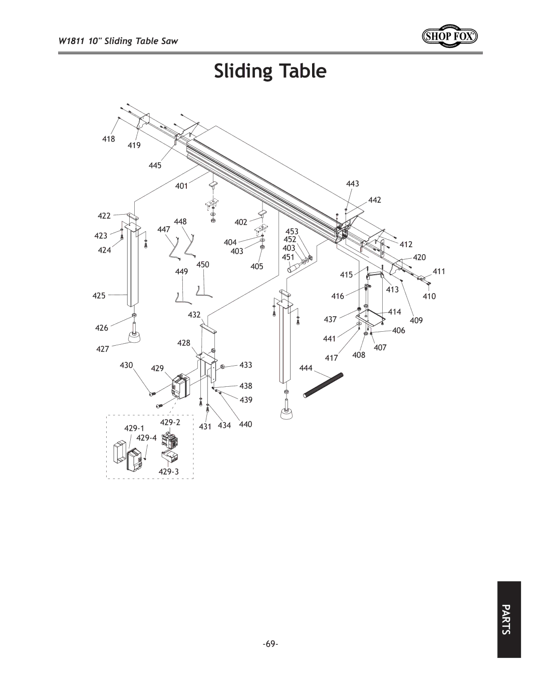 Woodstock W1811 manual Sliding Table 