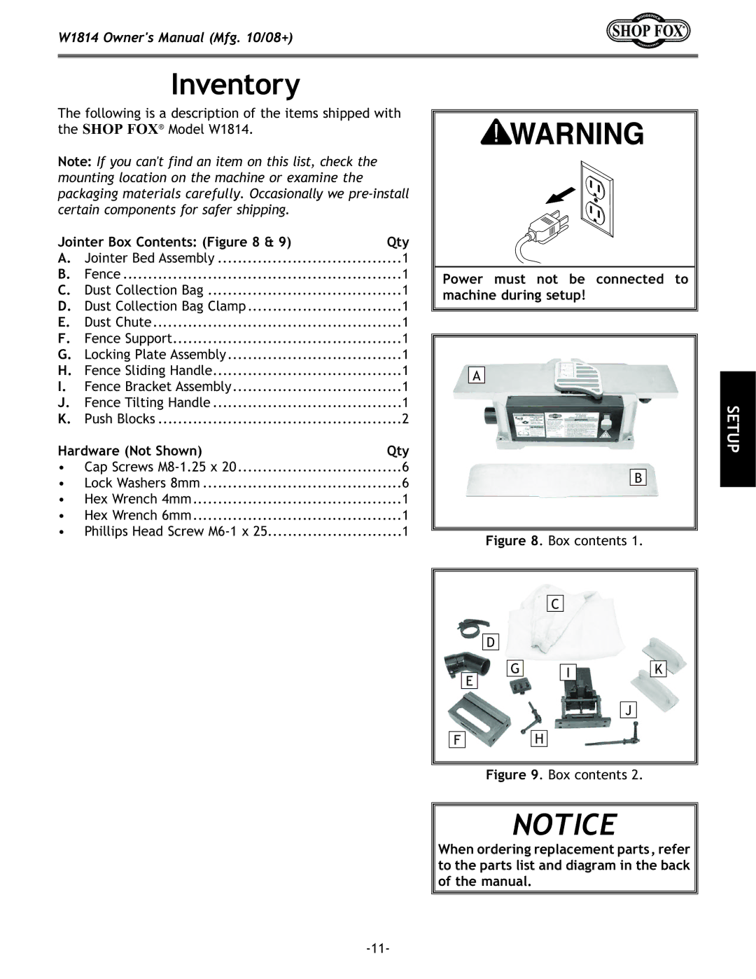 Woodstock W1814 manual @em\ekfip, Af`ek\i9fofek\ekj1=`li\8 & 9, ?XinXi\EfkJfne  