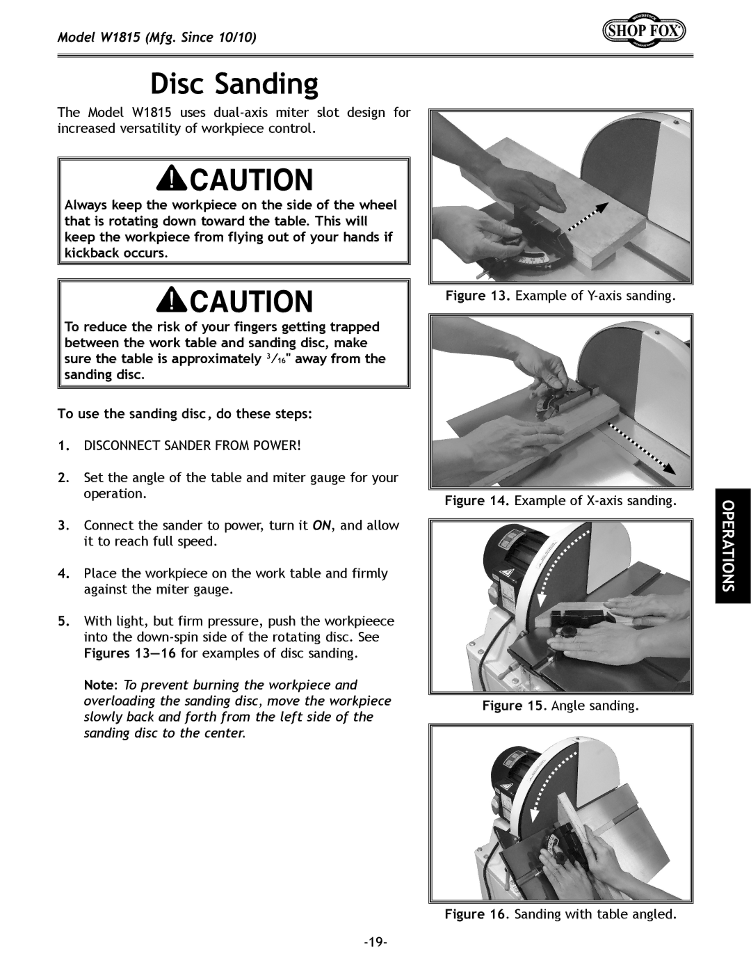 Woodstock W1815 manual Disc Sanding, To use the sanding disc, do these steps 