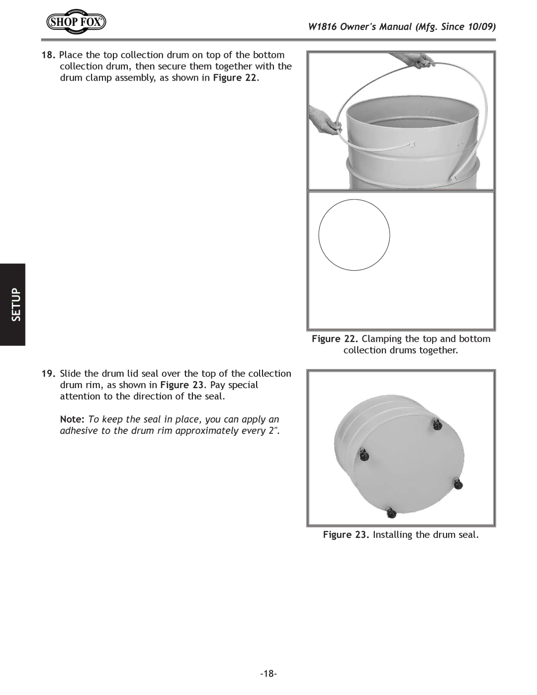 Woodstock W1816 owner manual Installing the drum seal 