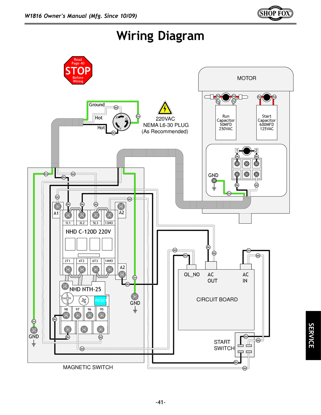 Woodstock W1816 owner manual Wiring Diagram, Stop 