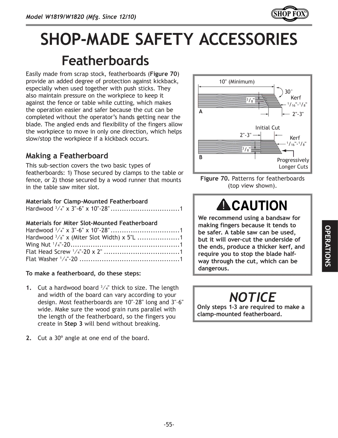 Woodstock W1819/W1820 manual =\Xk\iYfXij, DXb`eX=\Xk\iYfXi, =`li\.% Patterns for featherboards Top view shown 