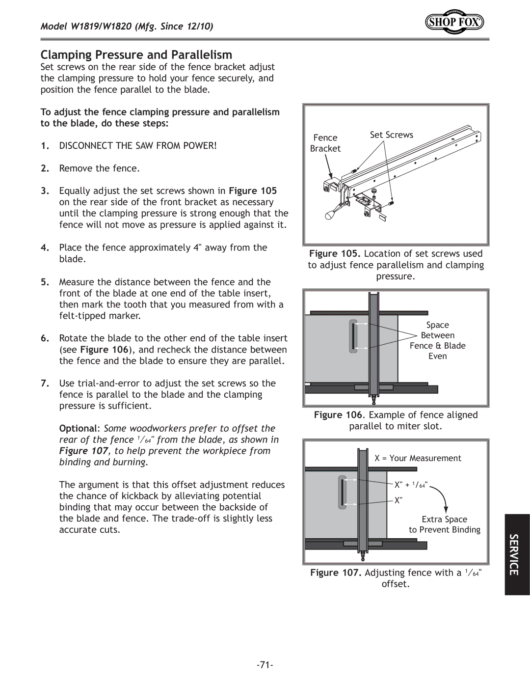 Woodstock W1819/W1820 manual =`li\-. Example of fence aligned Parallel to miter slot 