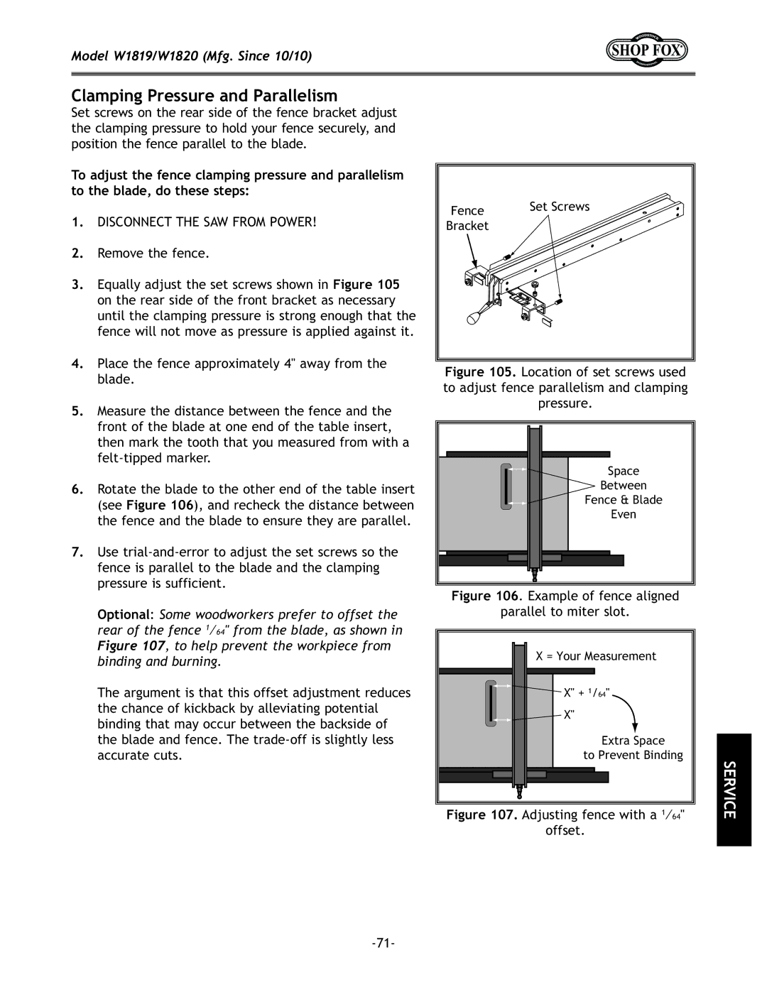 Woodstock W1819, W1820 manual Clamping Pressure and Parallelism 