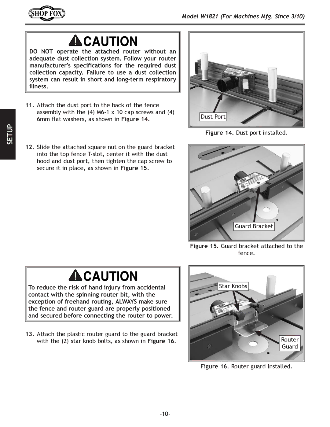 Woodstock W1821 owner manual Dust port installed Guard Bracket 