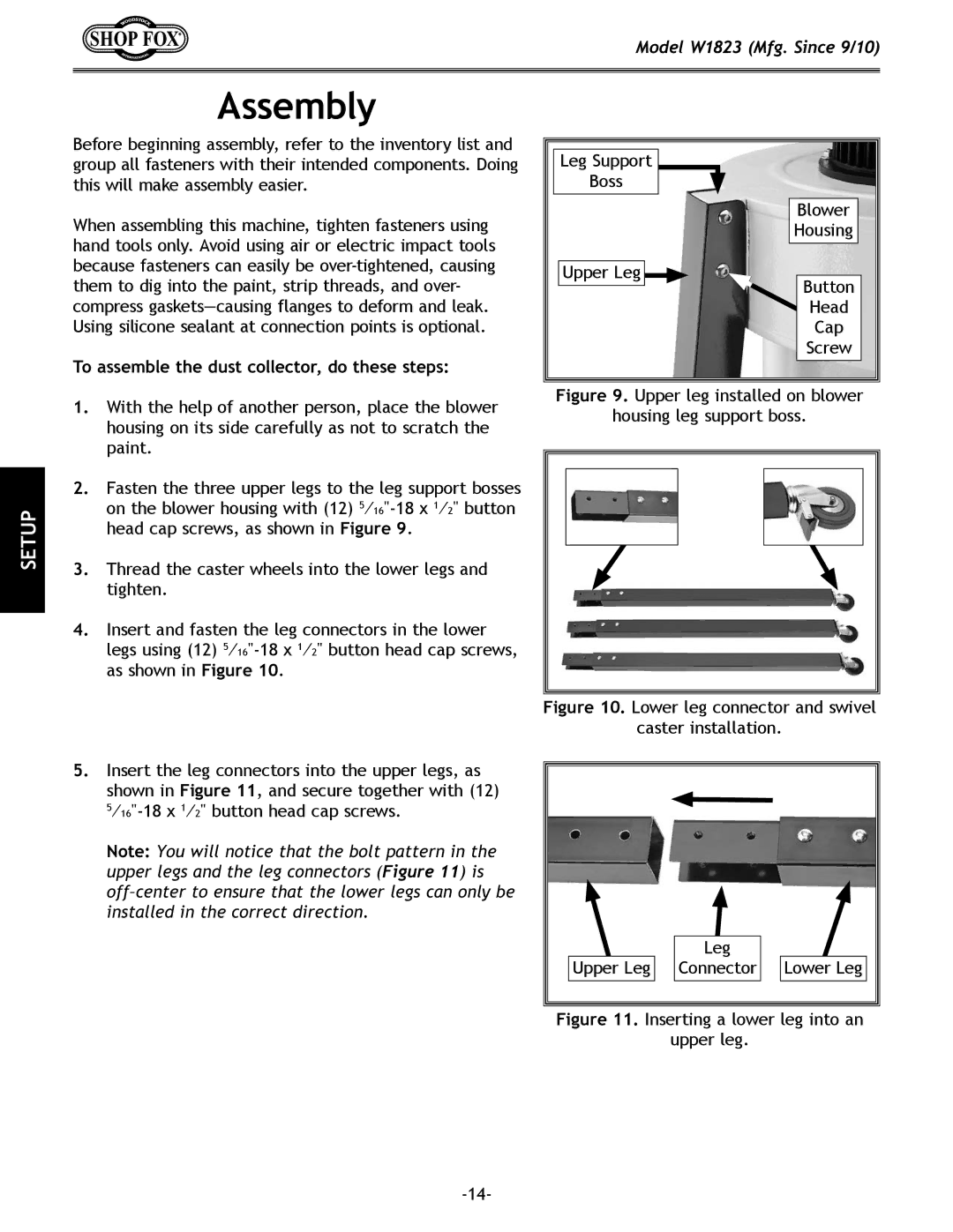 Woodstock W1823 manual Assembly, To assemble the dust collector, do these steps 